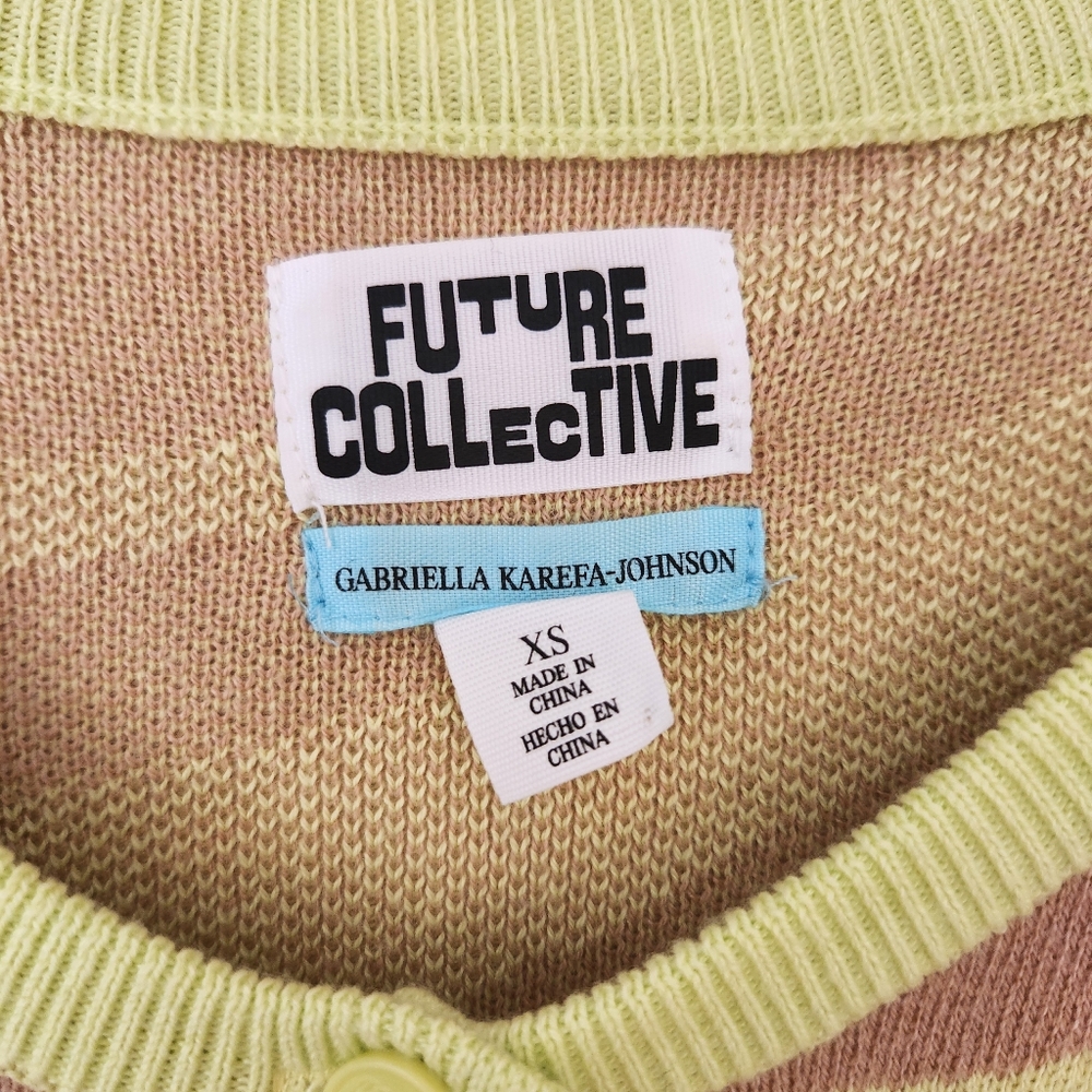 Future Collective Gabriella Karefa-Johnson Cardigan Neon Lime Green Tan Zebra XS - Picture 7 of 11